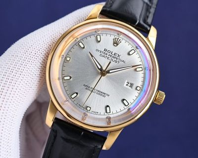 Rolex Datejust 9015 Movement 42mm Italian Cowhide Leather Strap White/Gold Face Waterproof 100m Watch
